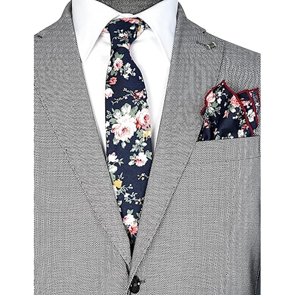 Herrar Casual Smal Blommig Slips Kombo Set med Blommig Fickduk Bomulls Slips Handgjord Slips Set (2 st)