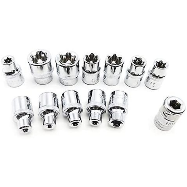 34 osan Torx-hylsysä, hylsyt uros- ja naarastorx-ruuveille/hylsyavaimen sisä- ja ulkohylsy 3/8\" E4-e20 T10-t55, 5/16\" T10-t60