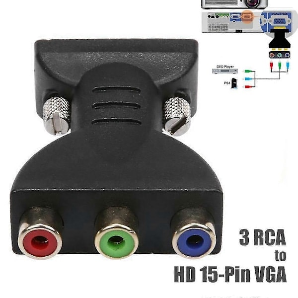 RYI)3rca RGB Hona Till HD 15-Pin VGA Stil Komponent Video Jack Adapter Omvandlare