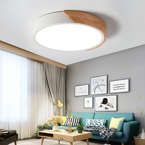 Moderne flush-mount loftslampe 11,8 tommer LED-loftslampe, 18W minimalistisk rundformet træloftslampe varm hvid 3000K, kan dæmpes