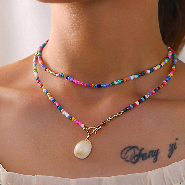 Sijiali Hänghalsband Skal Färgstark Dubbla Lager Smycken Bohemisk Choker Halsband För Bankett