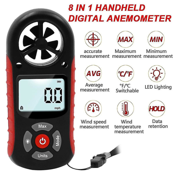 8-i-1 Håndholdt Anemometer Anemometer Lcd Anemometer Digital Håndmålingsværktøj