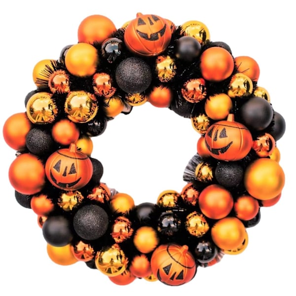 14 tuuman Halloween-ovikranssi | Oranssit tervetuloa-tekstit ulko-ovelle | Musta ja oranssi, juhli Halloweenia tyylillä
