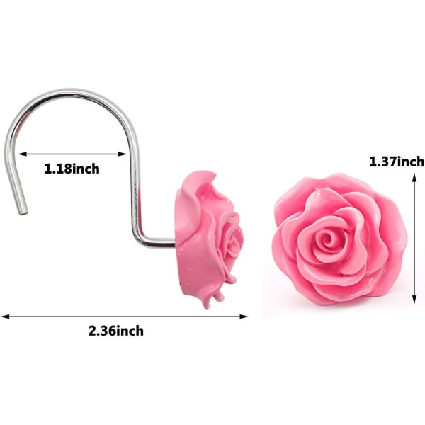 12 stk. Hjemmemode Dekorative Rustfrie Bruseforhængskroge Rose Design Bruseforhængsringe Kroge (rød)Pink Pink