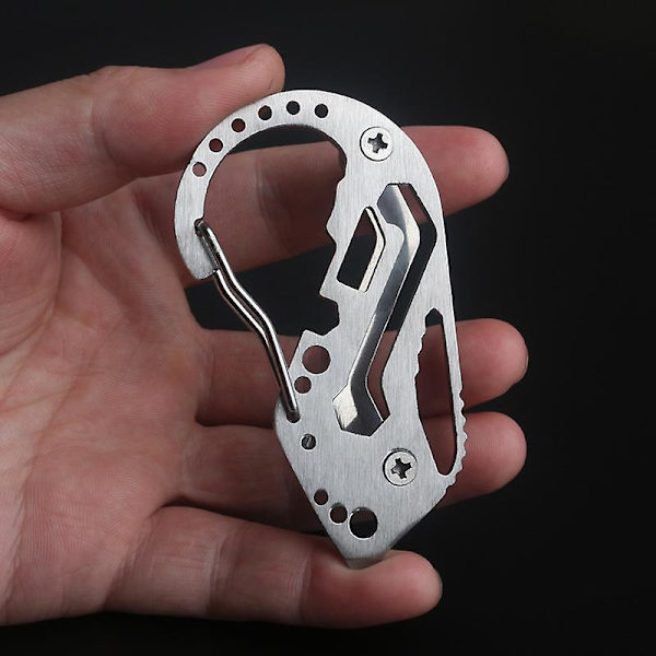 Multifunktionell Mini Verktyg Karbinhake Skruvmejsel Nyckelring för Utomhusbruk (2st, silver)