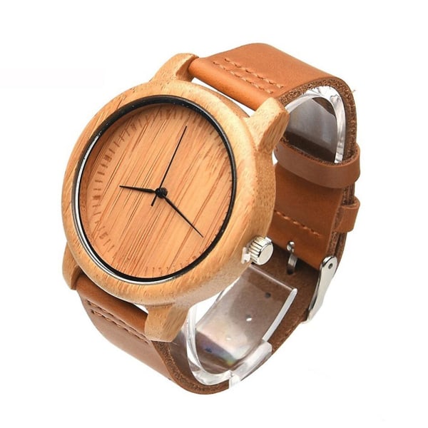 Handgjorda handgjorda Casual Fashional äkta läderrem Bambu Quartz Movement Analog Wood Watch Armbandsur25,7*4,5cm 25.7*4.5cm