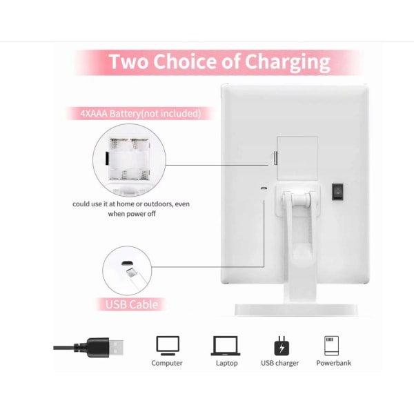Sminkspegel med belysning, 1x/2x/3x förstoring, fällbar sminkspegel, för kvinnor, USB-laddningsfunktion, 180 graders justerbar hållare för köksbänken