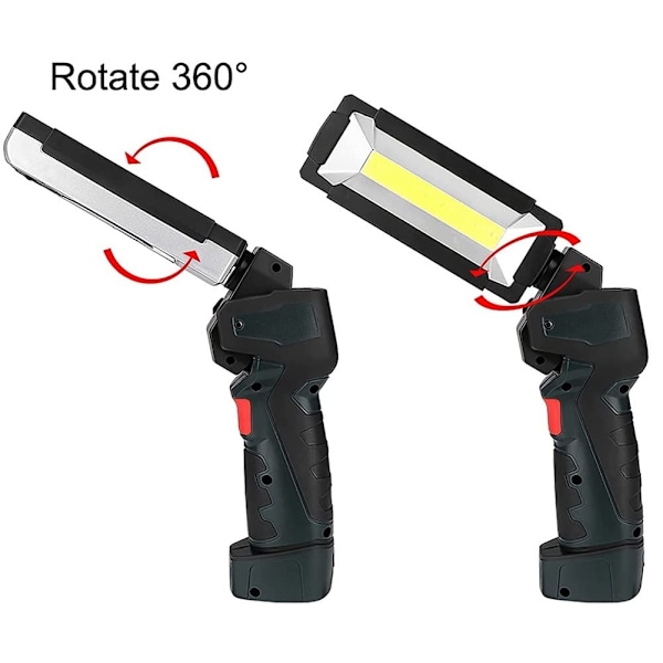 Oppladbar COB arbeidslampe med magnetisk base, bærbar mekaniker arbeidslommelykt, 360° svingbar LED arbeidslampe for bilreparasjon