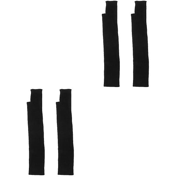 6 stk Ensfargede Fingerløse Lange Hansker Strikkede Ull Tommelhull Votter 4 stk 4 pcs