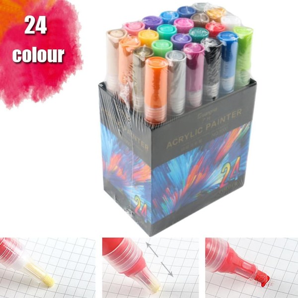 24 Farger Akrylpenner Markører For DIY Graffiti Penner Sett Akrylmaling Vannfast
