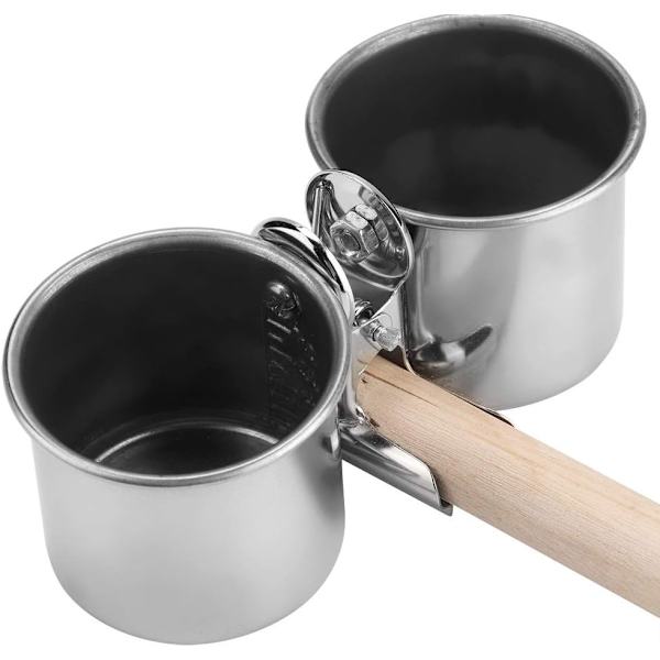 Hengende fuglematerkopper, trestativ i rustfritt stål, mat- og vannskål med klips, fuglematbeholder, burtilbehør (dobbel)