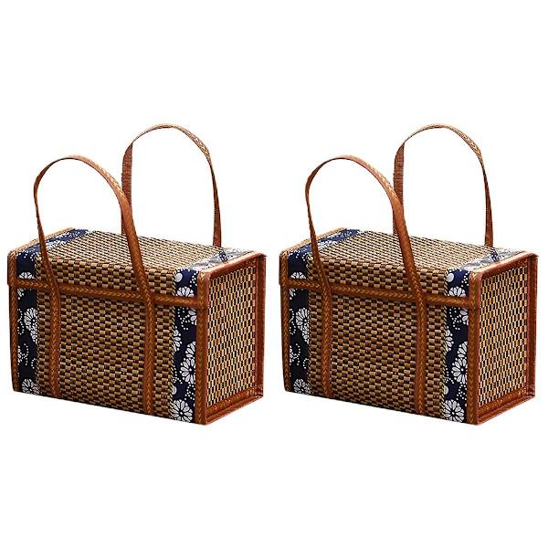 3 kpl Taittuvat Bambupunotut Hedelmäkorit Käsikäyttöiset Piknik-Ruokavarastointikorit Ulkokäyttöön 2 kpl 37X25X20CM 2pcs 37X25X20CM