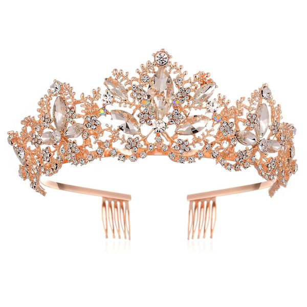 Dame Gull Tiara Bryllupstiara og Krone, Rhinestone Dronning Tiara Krone Rosegull