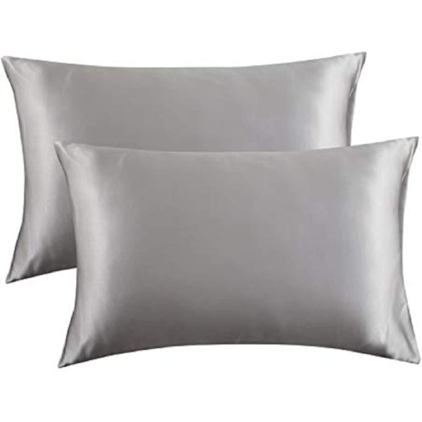 Satin Kuddeöverdrag för Hår och Hud, 2-pack - Standardstorlek Kuddeöverdrag - Satin Kuddeöverdrag med Kuvertstängning Silvergrå 20 x 26 Silver Grey 20  x 26