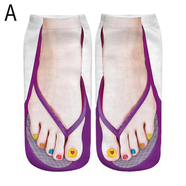 1 par 3D Mønster Flip Flop Sokker Morsomme Sokker Sommerdesign Strømpe Gave Nyhet Lilla purple