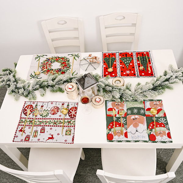 Juldukar, Juldekorationer för Matbord, Tvättsbara Bordstabletter för Jul och Familjesammankomster (4-pack)