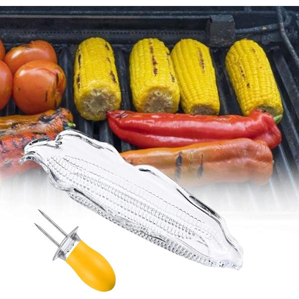 Sæt med 4 Majsfade med 4 Majskolbeholder - Klar - Til Hjemmekøkken og Grill