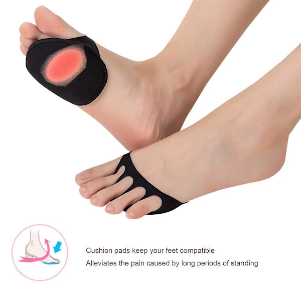 2 stk. Tåtoppforing Sokker Svamp Polstring Usynlige Damesokker Uten Tær Halvsokker For Høye Hæler Sandaler Slingback Svart Black