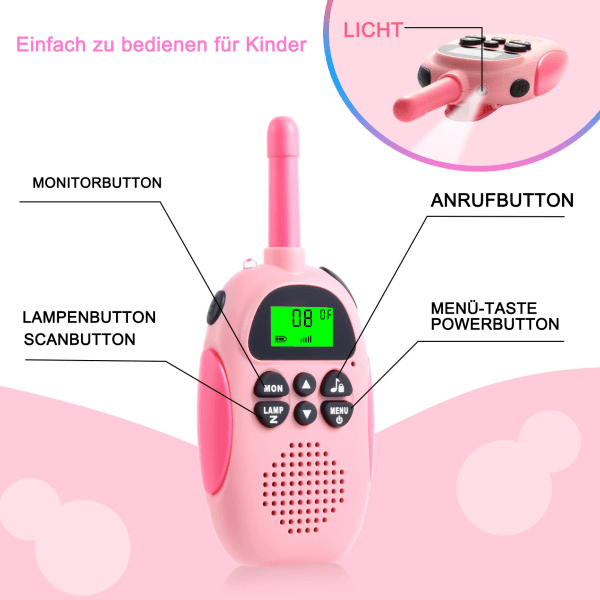 Walkie talkie -setti, 2 kpl ladattavia walkie talkieita, 16 kanavaa, radioleluja pojille ja tytöille, ulkoiluseikkailuihin ja leirintään