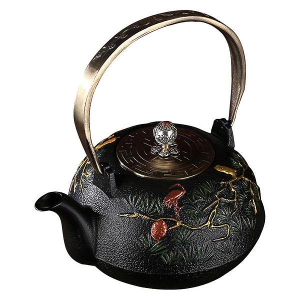 Uncoated Cast Iron Handmade Decorative Teapot Antique Tea Kettle With InfuserBlack16X16CM