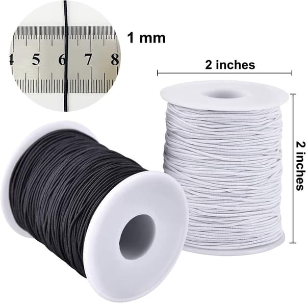 Elastisk snor til smykkefremstilling, 2 ruller 1 mm sort og hvid nylon-polyester perlesnor til armbånd, halskæder og DIY-håndværk