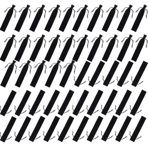 100 stk Velvet Pen Pouch Sort Snøre Taske Enkel Pen Holder Emballage Sleeve Kompatibel med Skolekontor B