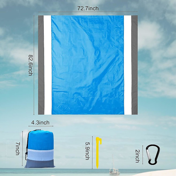 Strandmatte 200x210cm Sandsikker Strandhåndkle Vanntett Jordmadrass Med 4 Plugger, Sammenleggbar Piknikteppe Matte Strandtilbehør Kurv Utendørs Hage