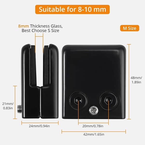 4-pak glas klemme 304 rustfrit stål justerbar glasklemme til 8-10 mm flade overflader glaspaneler gelændere trapper sort