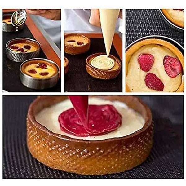Ruostumattomasta teräksestä valmistettu tortturengas, lämmönkestävä rei'itetty kakkuvaahtorengas, pyöreä rengas munkkileivontatyökalut (5 kpl, hopea)
