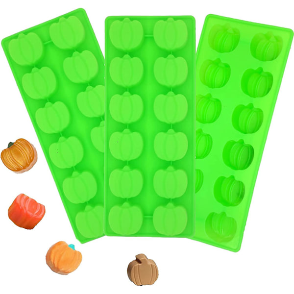 3 kpl Kurpitsamuotit Kurpitsanmuotoiset Silikonimuottit Mini Kurpitsan Silikonimuotit, Käytetään Kakun Koristeluun, Kiitospäivän Makeisiin, Suklaaseen (vihreä)