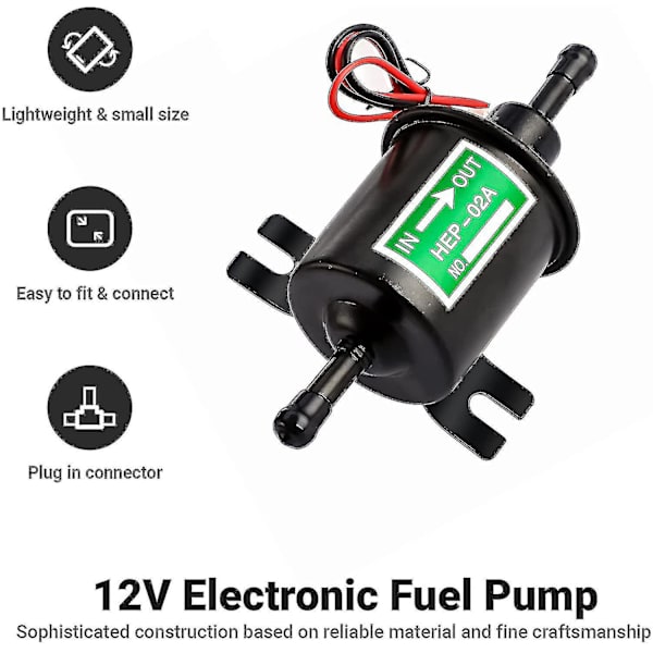 Universal 12V Elektrisk Bensinpumpe - 4-7psi Strøm 1,0-2,0A Inn- og Utgang Diameter 8mm (5/16\") Ekstern Pumpe