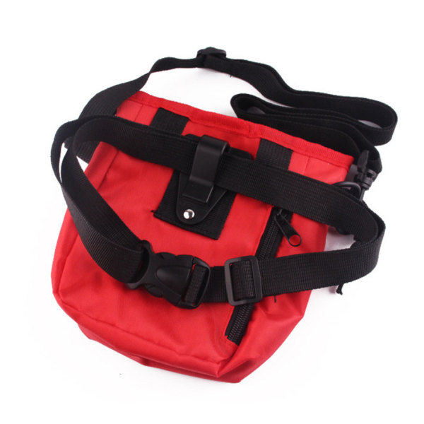 Hundgodisväska, hundträningsväska, bärbar midjeväska för husdjur med justerbart och avtagbart bälte och axelrem (röd)