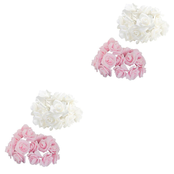 3 st 20 LED-ljusslingor med rosblommor - Vacker ljusdekoration för bröllop, fest, sovrum, födelsedag (rosa och vit) 2pcs