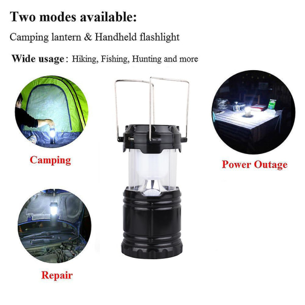 Led campinglampa - campinglykta bärbar vattentät lykta hopfällbar campinglampa, med uppladdningsbara batterier, för camping, fiske, äventyr,