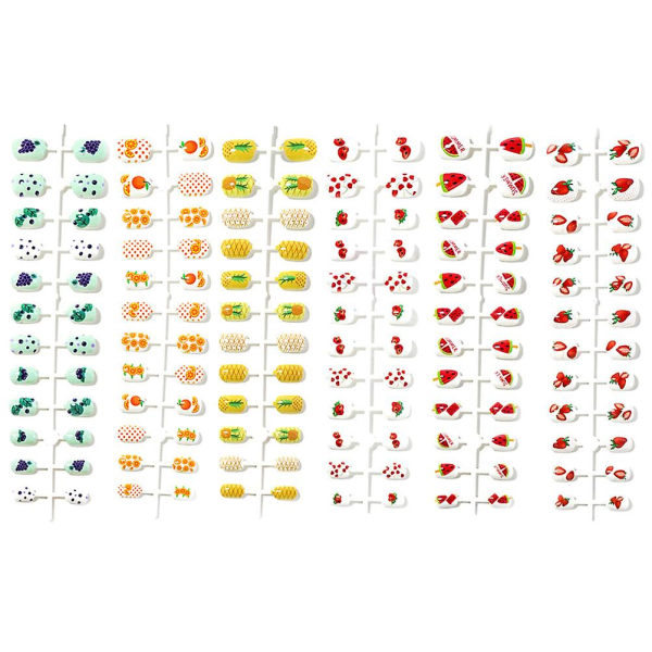 6 Striper Barn Fake Negl Trykk På Full Dekning Negl Frukt Fake Negl For Barn Assortert Farge 20x5cm Assorted Color 20x5cm