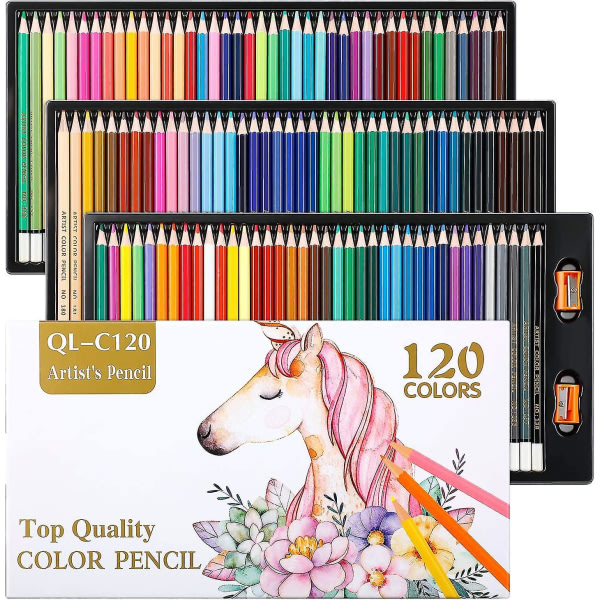 Professionella pennor för vuxna barn, 120 konstfärgade pennor med 2 st pennvässare, ritningsfärgpennor för vuxna målarböcker, skiss