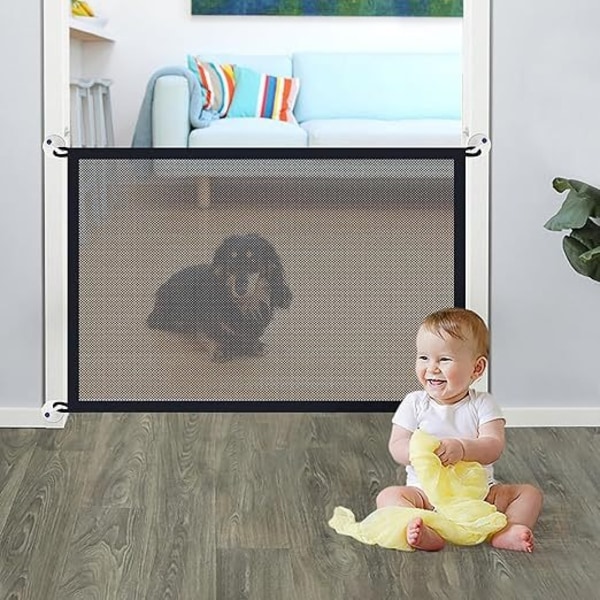Hundgrind inomhus, husdjursgrind för trappor, säkerhetsnät bärbara vikbara grindar, skyddsgårdsnät grindar för dörrgång hall inomhus utomhus, 28'' x 44'', svart