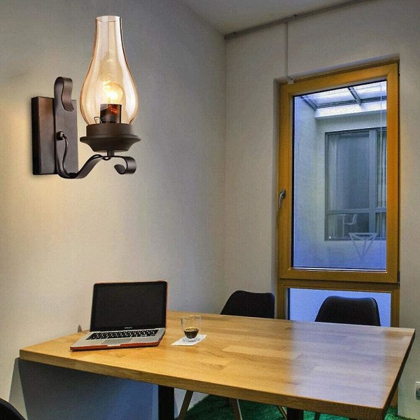 Vintage Antik Nostalgisk Vægslampe Retro Vægslampe Indretning Vægskål Vægslampe Med Glas Skærm
