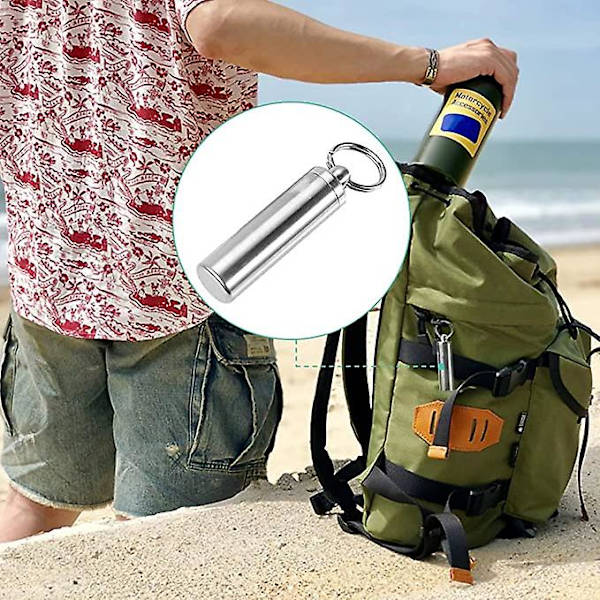 Nøglering Pilleholder, Vandtæt Medicin Pilleæske i Rustfrit Stål Medicin Nøglering Pillebærer Camping Flaskeholder Container Nøglering (1 stk,