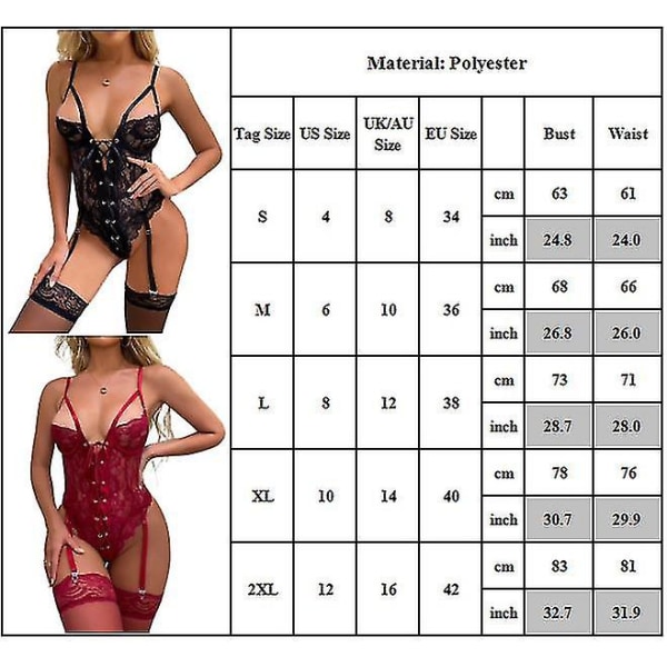 Seksikäs Naisten Kukallinen Strappy Babydoll Alusvaatteet Nauhakiinnitys Ja Garter Vyöt Yöasu Sleepwear Viininpunainen S Wine Red