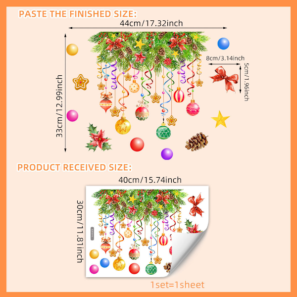 Julklappsstickers för vägg. Dekaler för semesterdekoration för vardagsrum, kök, glasfönster