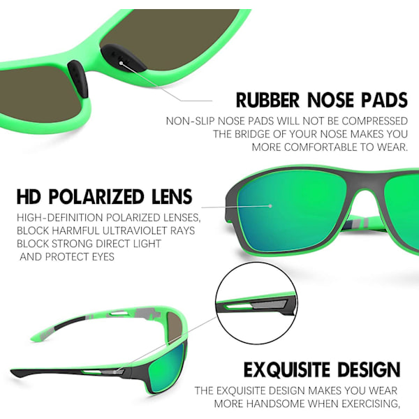 Polarisoidut Urheilulasit Miehille Ajamiseen, Pyöräilyyn, Kalastukseen - Aurinkolasit 100% UV-Suoja, Goggles, Vihreä Peili Green Mirror