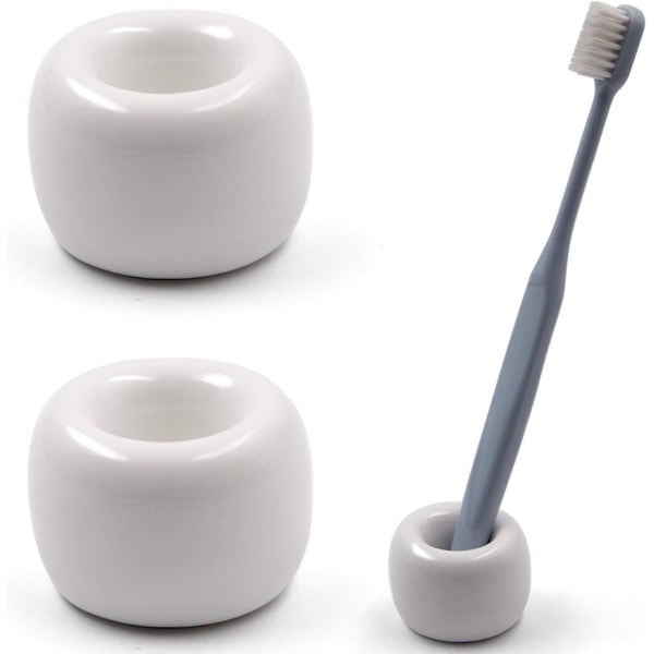 Förpackning med 2 Mini Keramik Handgjorda par tandborsthållare Stativ för badrumsskåp, vit