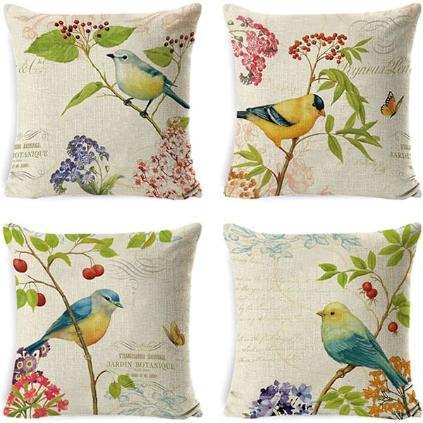 Kuddfodral 45 X 45 Cm Blommor Och Löv Geometri Mönster Vattentätt Kuddfodral För Soffa Hem Vardagsrum Sovrum Dekoration 4 Stycken (navigering)