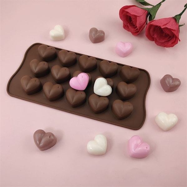 /Ryi/15-Hjärtformade Chokladformar, Set med 4 Silikonformar för Choklad, Gummy och Godis i Hjärtform till Alla Hjärtans Dag.