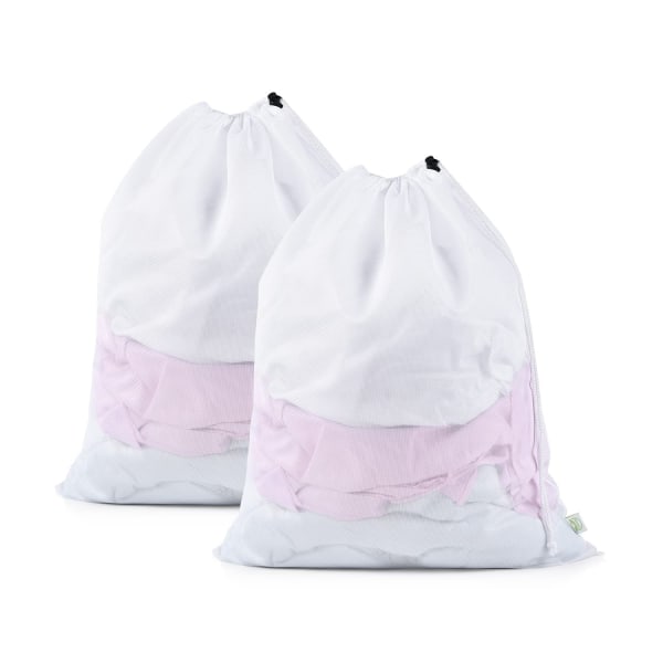 2 Pack Laundry Mesh pussit 20 x 24 tuuman kiristysnyörillä varustettu pyykkipussi herkille ja raskaille likaisille vaatteille pesukonepussi valkoinen