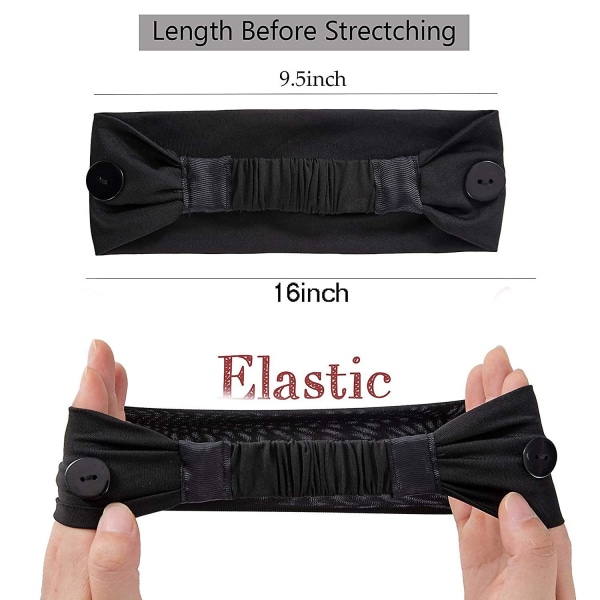 Hodebånd for kvinner med knapper for ansiktsmasker og deksler Unisex elastisk hårbånd for sykepleiere, leger og ørebeskyttelse 4 svart 4 Black