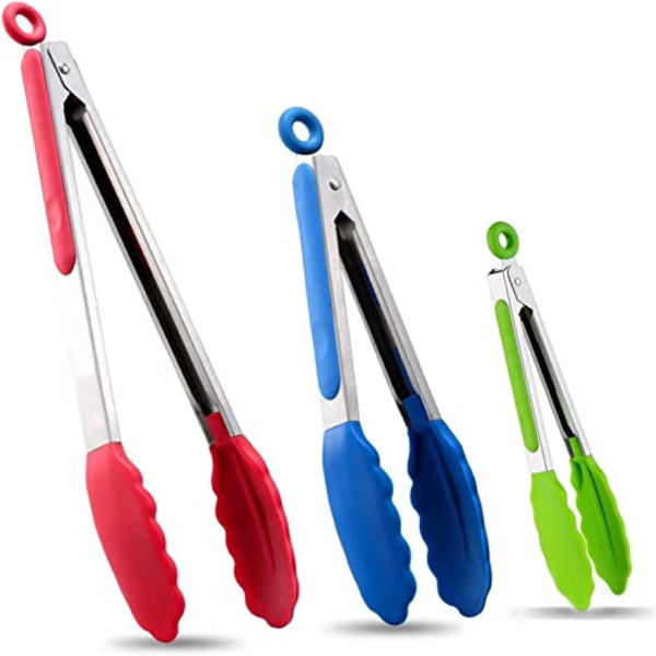 Sæt af 3 - 17,8 cm, 23 cm og 30,5 cm, Låsbar Køkken Tang, Silikon Køkken Tang, Premium Kvalitet Rustfrit Stål med Silikon Spidser