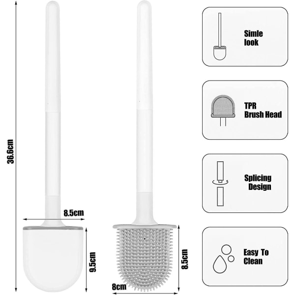 2 delar flexibel silikon toalettborste och hållare, hängande silikon toalettborste med behållare Toalettkvast Väggmonterad toalettborste Långt handtag Qu