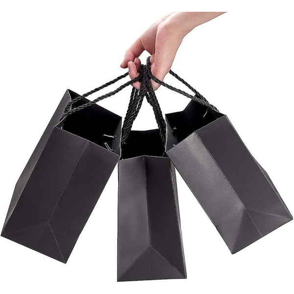 20 kpl Kraft-paperilahjakassit, 24x10x17cm Kraft Large Bag Handle Bag Kraft-säkit kauppatavarapussi hääjuhliin, musta